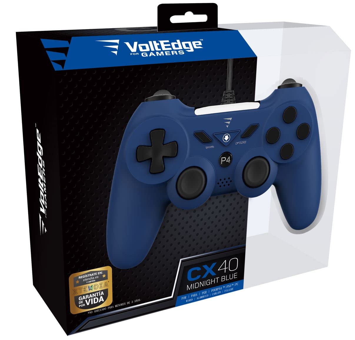 VoltEdge CX40 Mando Gaming Midnight Blue con Vibración Dual y Función Turbo | Compatible con PS4, PS3 y PC | Diseño Ergonómico y Cable de 2 Metros VoltEdge CX40 Mando Gaming Midnight Blue con Vibración Dual y Función Turbo | Compatible con PS4, PS3 y PC | Diseño Ergonómico y Cable de 2 Metros